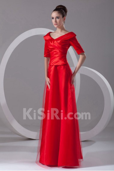 Satin and Net Portrait A Line Dress with Half-Sleeves