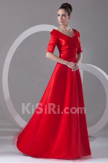 Satin and Net Portrait A Line Dress with Half-Sleeves