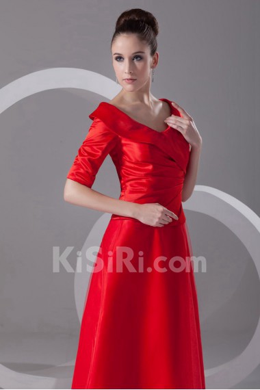 Satin and Net Portrait A Line Dress with Half-Sleeves