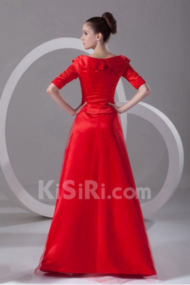 Satin and Net Portrait A Line Dress with Half-Sleeves