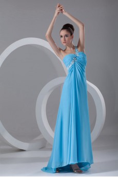 Chiffon One Shoulder Ankle-Length Column Dress with Embroidery