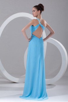 Chiffon One Shoulder Ankle-Length Column Dress with Embroidery