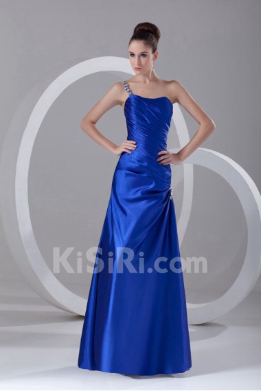 Satin Scoop A Line Dress with Directionally Ruched Bodice