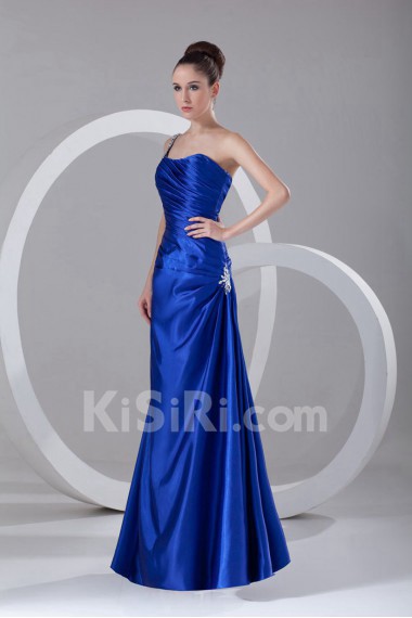 Satin Scoop A Line Dress with Directionally Ruched Bodice