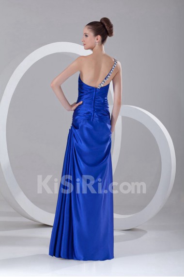 Satin Scoop A Line Dress with Directionally Ruched Bodice