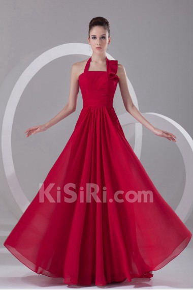 Chiffon Halter Long Dress In Red