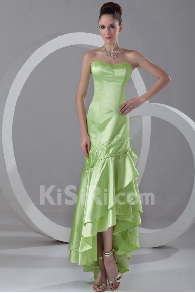 Satin Sweetheart Ankle-Length Sheath Dress with Embroidery