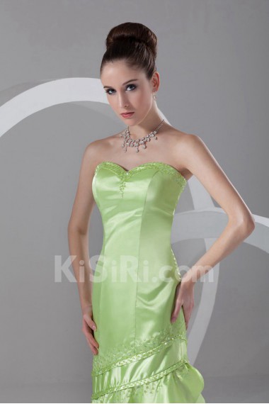 Satin Sweetheart Ankle-Length Sheath Dress with Embroidery