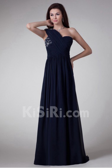 Chiffon One Shoulder Column Dress with Embroidery