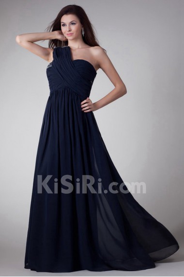 Chiffon One Shoulder Column Dress with Embroidery