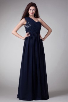 Chiffon One Shoulder Column Dress with Embroidery