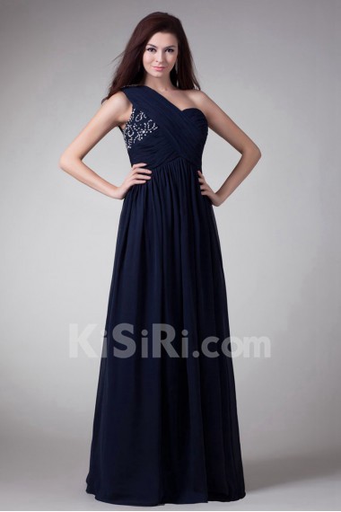 Chiffon One Shoulder Column Dress with Embroidery