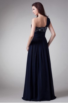 Chiffon One Shoulder Column Dress with Embroidery