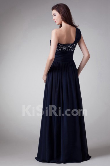 Chiffon One Shoulder Column Dress with Embroidery