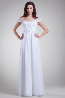 Chiffon Off-the-Shoulder Column Dress with Embroidery