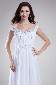 Chiffon Off-the-Shoulder Column Dress with Embroidery