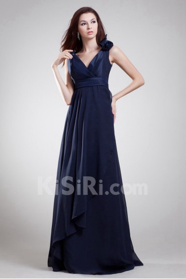 Chiffon V-Neck Column Dress with Hand-made Flowers