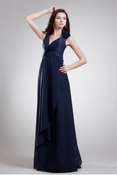 Chiffon V-Neck Column Dress with Hand-made Flowers