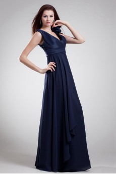 Chiffon V-Neck Column Dress with Hand-made Flowers