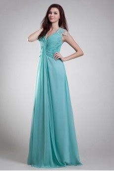 Chiffon V-Neck Column Dress with Embroidery