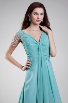 Chiffon V-Neck Column Dress with Embroidery