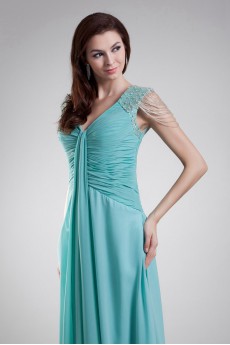 Chiffon V-Neck Column Dress with Embroidery