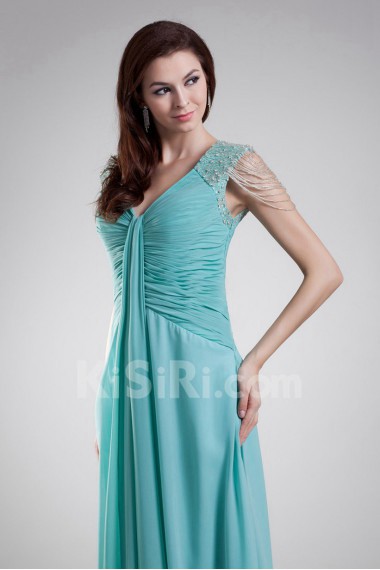 Chiffon V-Neck Column Dress with Embroidery