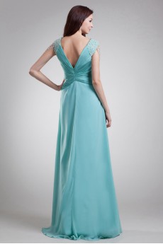 Chiffon V-Neck Column Dress with Embroidery