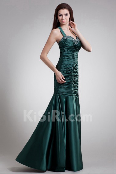 Satin Halter Sheath Dress with Embroidery