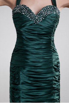 Satin Halter Sheath Dress with Embroidery