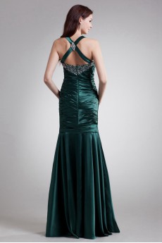 Satin Halter Sheath Dress with Embroidery