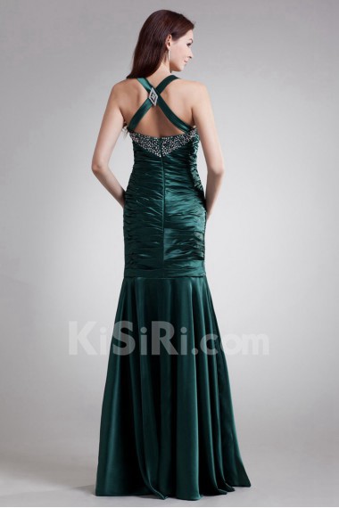 Satin Halter Sheath Dress with Embroidery