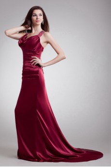 Satin Straps Column Dress with Embroidery