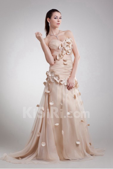 Organza Sweetheart Sheath Dress with Embroidery