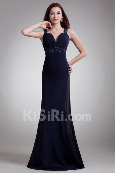 Chiffon Straps Sheath Dress with Embroidery