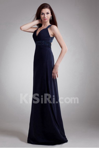 Chiffon Straps Sheath Dress with Embroidery