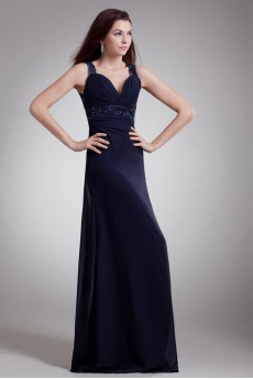 Chiffon Straps Sheath Dress with Embroidery