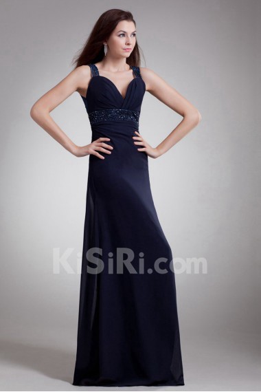 Chiffon Straps Sheath Dress with Embroidery