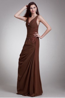 Chiffon V-Neck Column Dress with Embroidery