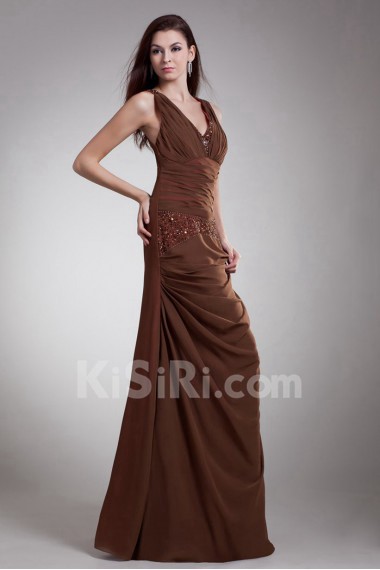 Chiffon V-Neck Column Dress with Embroidery