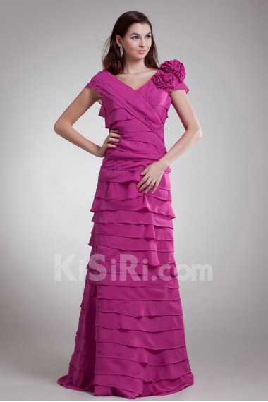 Chiffon V-Neck Column Dress with Hand-made Flower