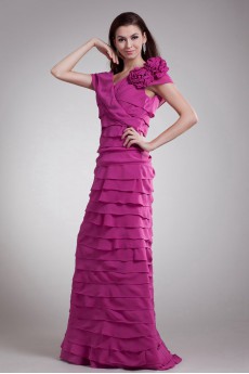 Chiffon V-Neck Column Dress with Hand-made Flower