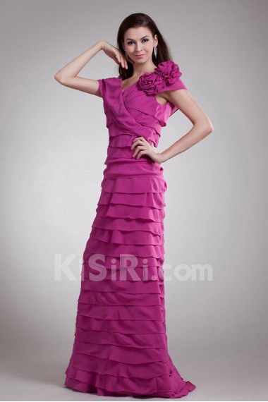 Chiffon V-Neck Column Dress with Hand-made Flower