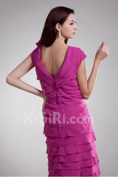 Chiffon V-Neck Column Dress with Hand-made Flower