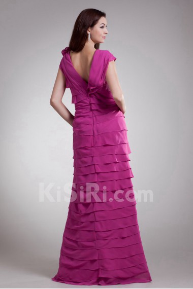 Chiffon V-Neck Column Dress with Hand-made Flower