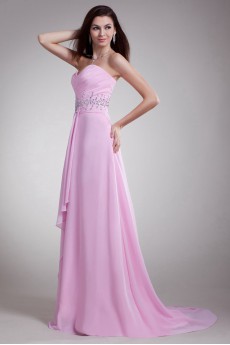 Chiffon Sweetheart Column Dress with Embroidery