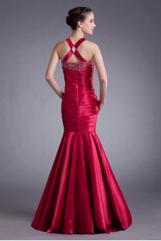 Satin Straps Mermaid Dress with Embroidery