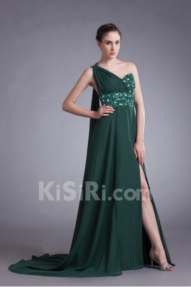 Chiffon Asymmetrical Column Dress with Embroidery