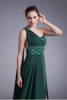 Chiffon Asymmetrical Column Dress with Embroidery