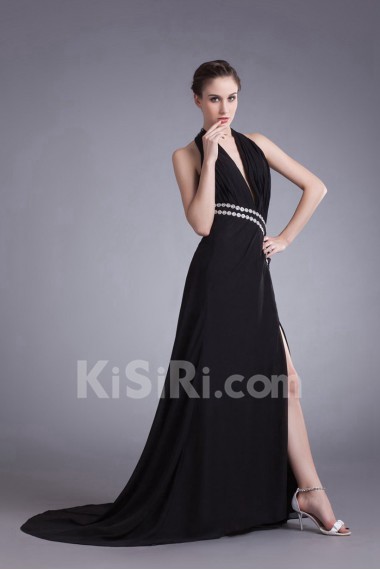 Chiffon Halter Column Dress with Sequins